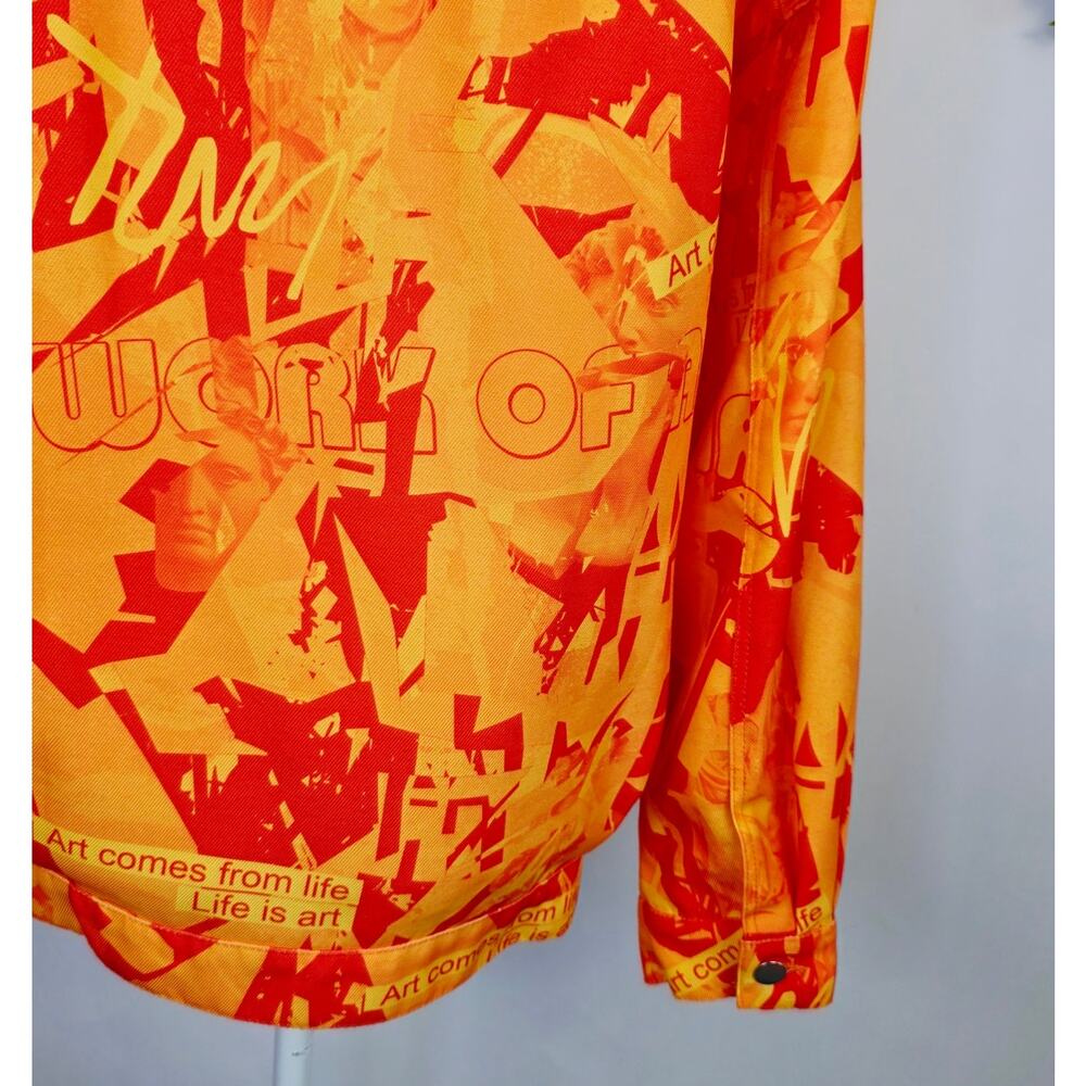 Artsy Graffiti Jacket Large Orange Art is Life Button Front Pop Streetwear Shein - Picture 9 of 14